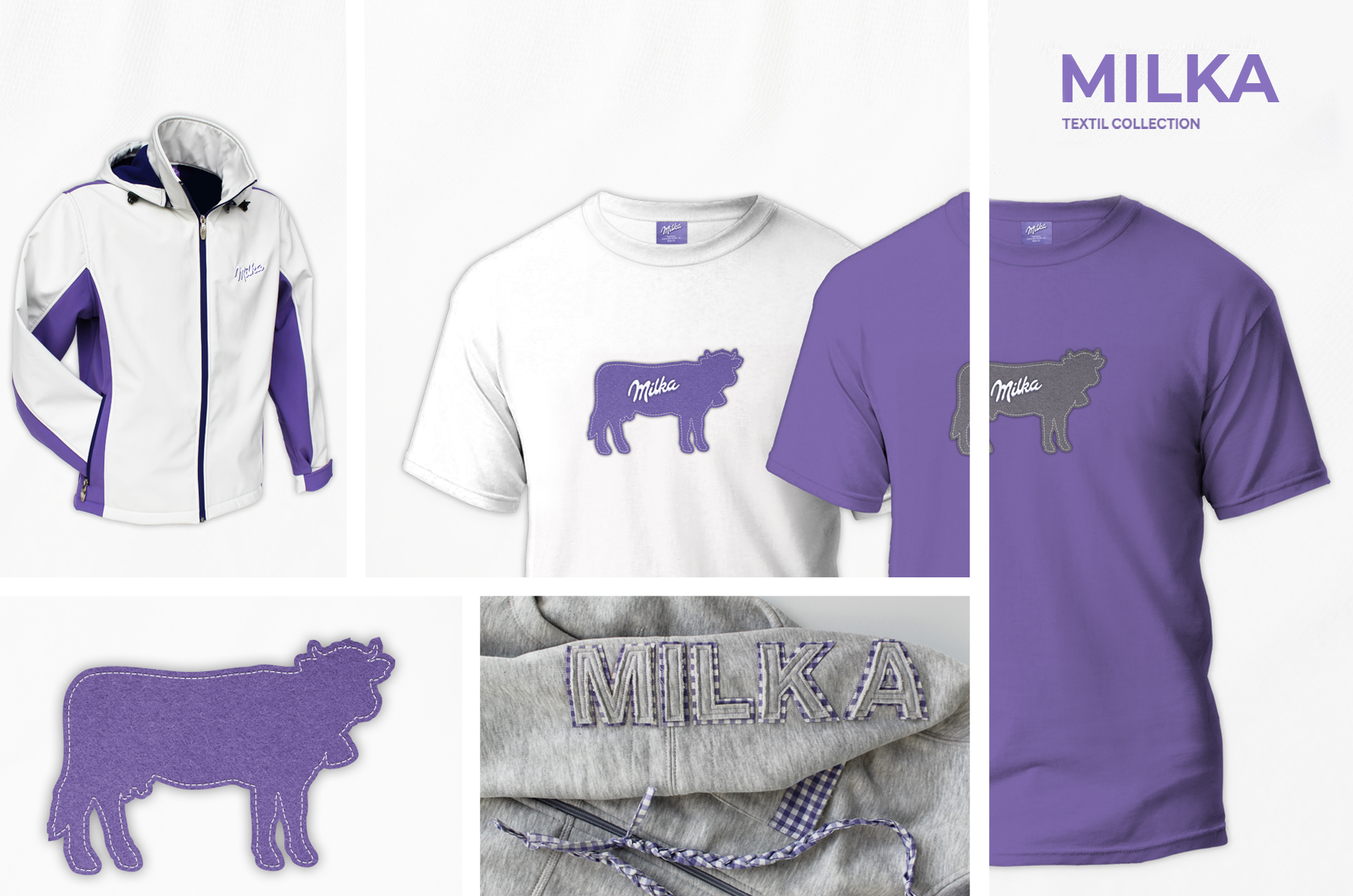 Milka Corporate Fashion aus dem Online Shop Beispielhafte Kleidung der Milka Kollektion aus dem Corporate Fashion Online Shop